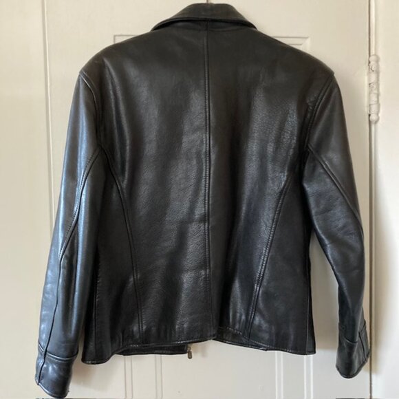 Women's small / petite vintage Esprit black leather bomber NICE htf - Picture 2 of 8